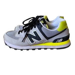 New Balance 574 Lace Up Sneaker Gray Lime Green Black